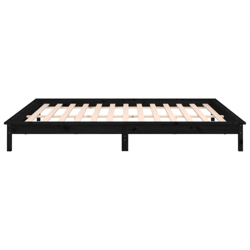 Rama łóżka z LED, czarna, 135x190 cm, podwójna, lite drewno