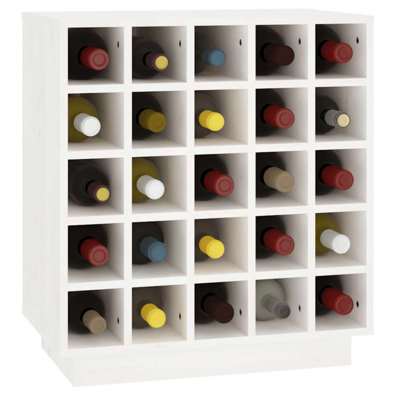Szafka na wino, biały, 55,5x34x61 cm, lite drewno sosnowe