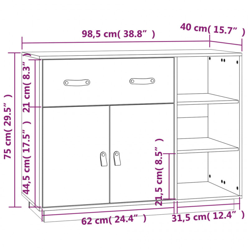 Szafka, 98,5x40x75 cm, lite drewno sosnowe