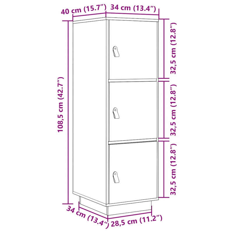 Szafka, 34x40x108,5 cm, lite drewno sosnowe
