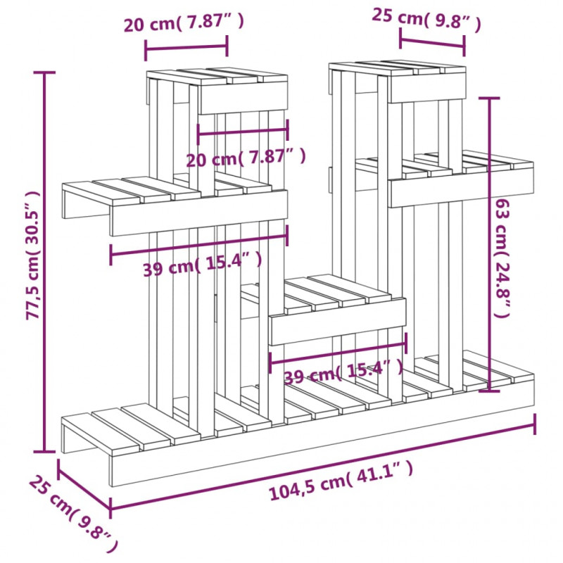 Kwietnik 104,5x25x77,5 cm, lite drewno sosnowe