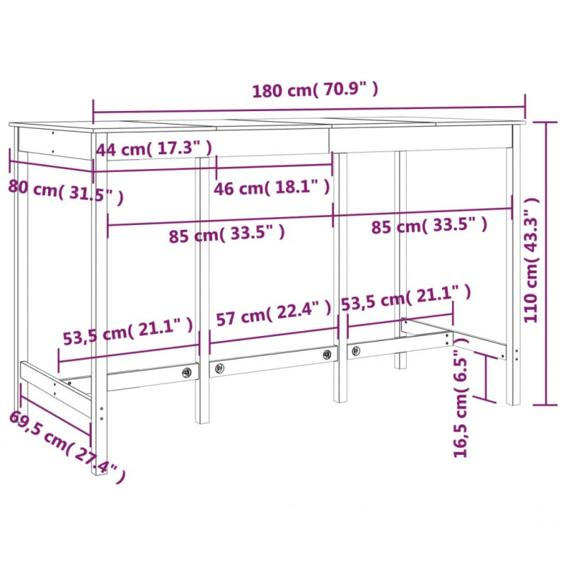 Stolik barowy, 180x80x110 cm, lite drewno sosnowe