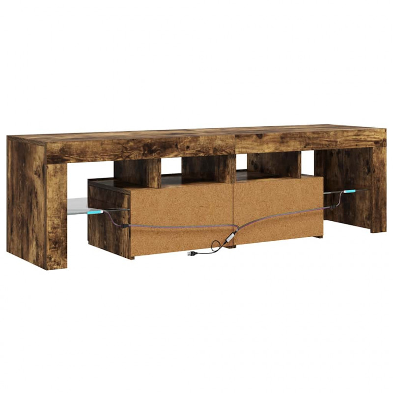 Szafka TV z oświetleniem LED, opalany dąb, 140x36,5x40 cm