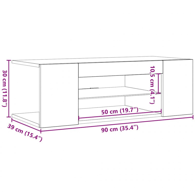 Szafka TV z oświetleniem LED, brązowy dąb, 90x39x30 cm