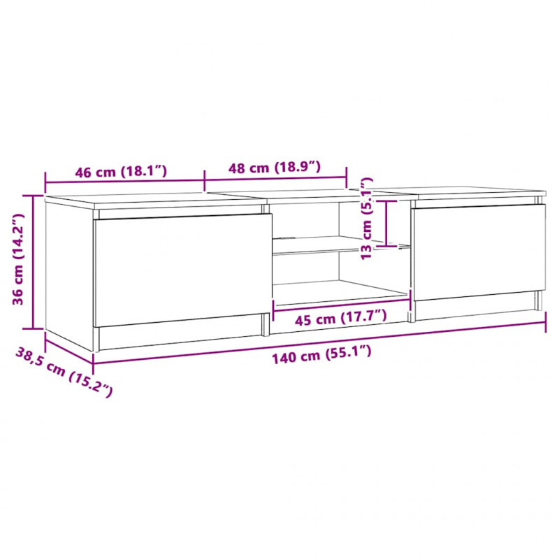 Szafka pod TV, z LED, brązowy dąb, 140 x 40 x 35,5 cm