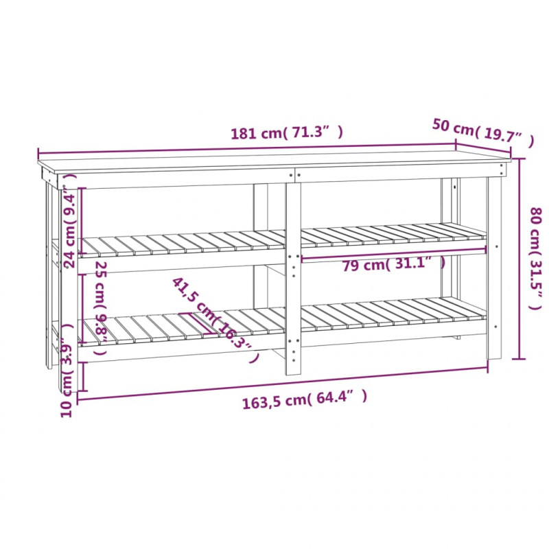 Stolik roboczy, 181x50x80 cm, lite drewno sosnowe