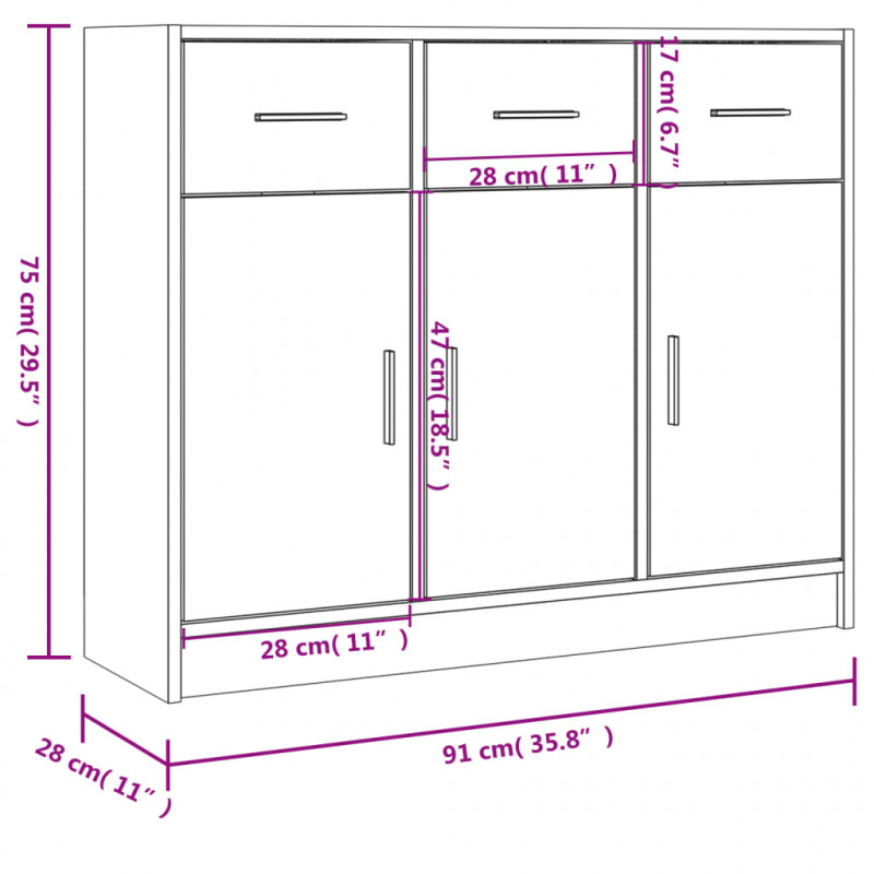 Komoda Biała 91x28x75 cm Drewno konstrukcyjne