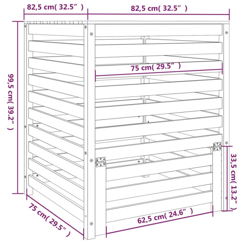 Kompostownik, 82,5x82,5x99,5 cm, lite drewno sosnowe