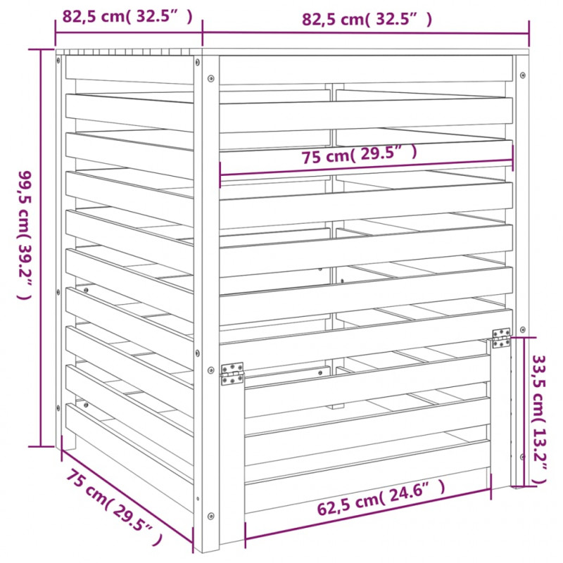 Kompostownik, biały, 82,5x82,5x99,5 cm, lite drewno sosnowe