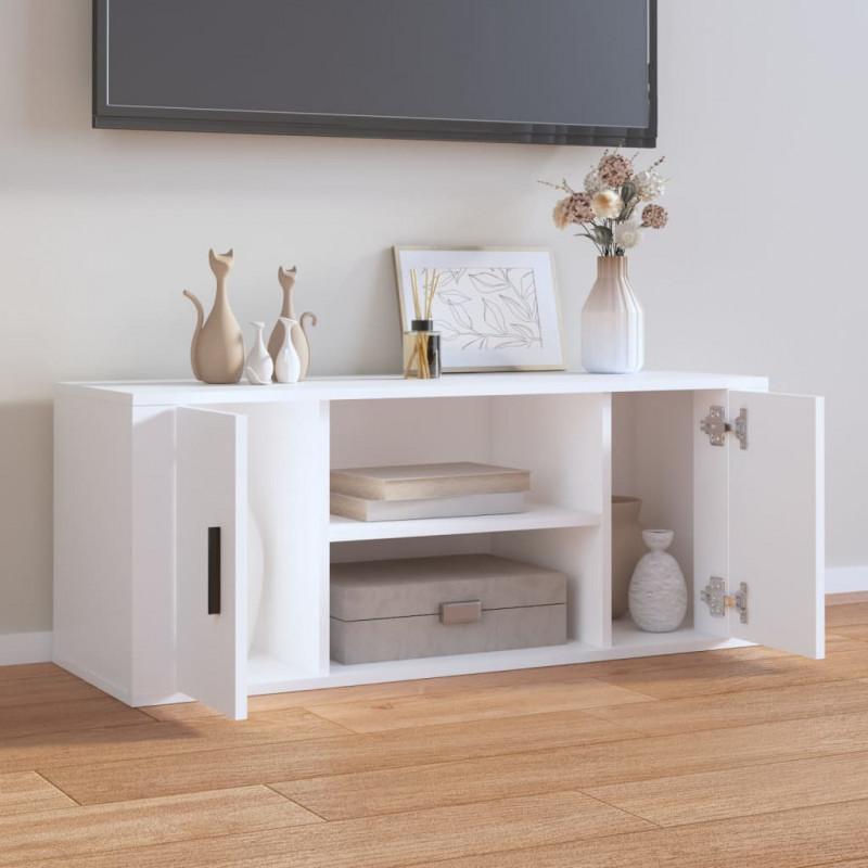 Szafka pod TV, biała, 100x35x40 cm, materiał drewnopochodny
