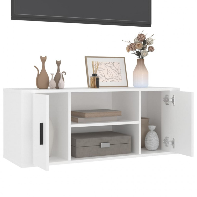 Szafka pod TV, biała, 100x35x40 cm, materiał drewnopochodny