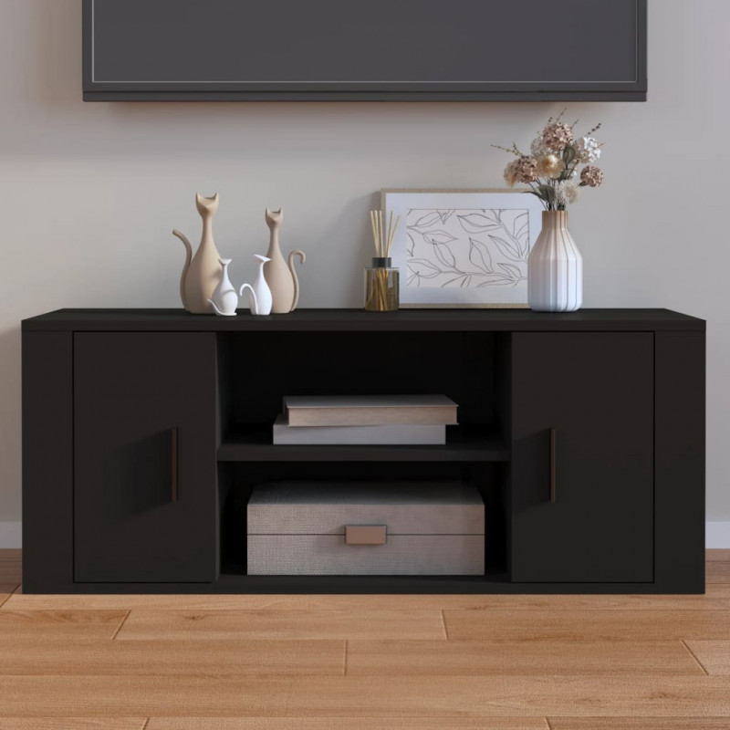 Szafka pod TV, czarna, 100x35x40 cm, materiał drewnopochodny