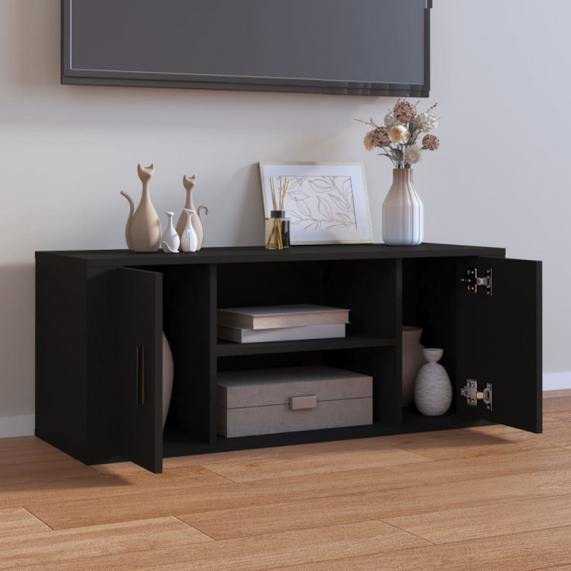 Szafka pod TV, czarna, 100x35x40 cm, materiał drewnopochodny
