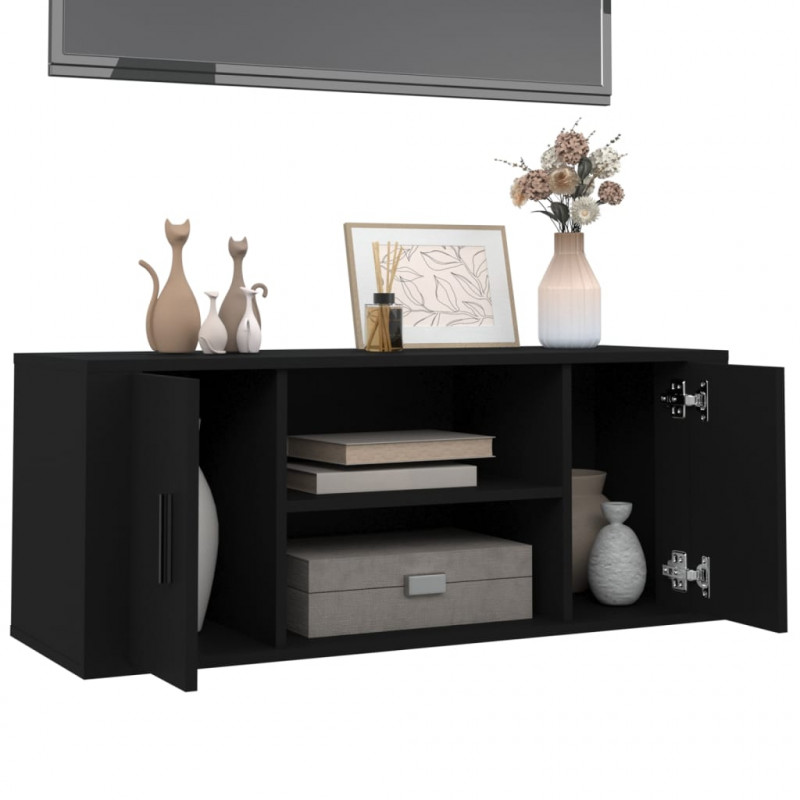 Szafka pod TV, czarna, 100x35x40 cm, materiał drewnopochodny