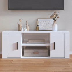Szafka pod TV, wysoki połysk, biała, 100x35x40 cm