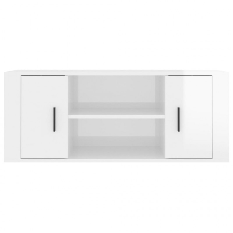 Szafka pod TV, wysoki połysk, biała, 100x35x40 cm