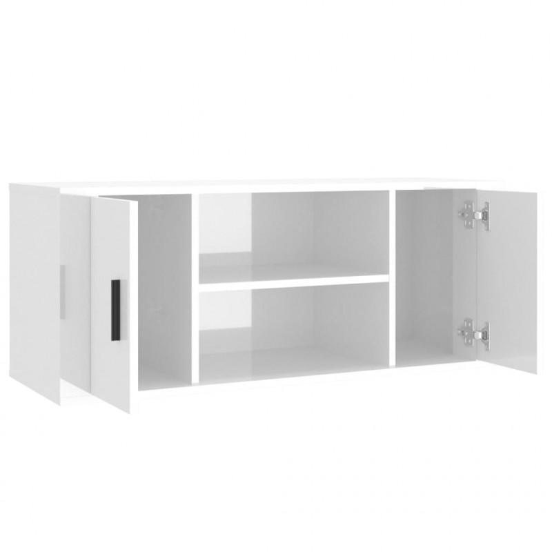 Szafka pod TV, wysoki połysk, biała, 100x35x40 cm