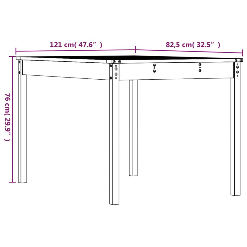 Stolik ogrodowy, 121x82,5x76 cm, lite drewno sosnowe