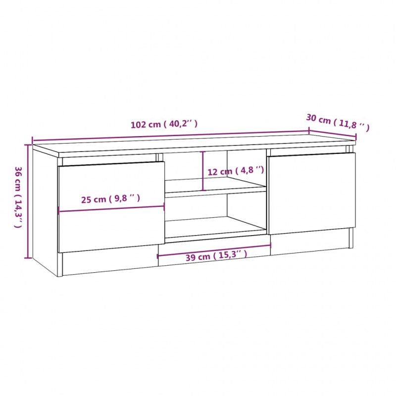 Szafka pod TV, z drzwiczkami, czarna, 102x30x36 cm