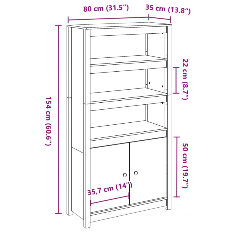 Szafka, 80x35x154 cm, lite drewno sosnowe
