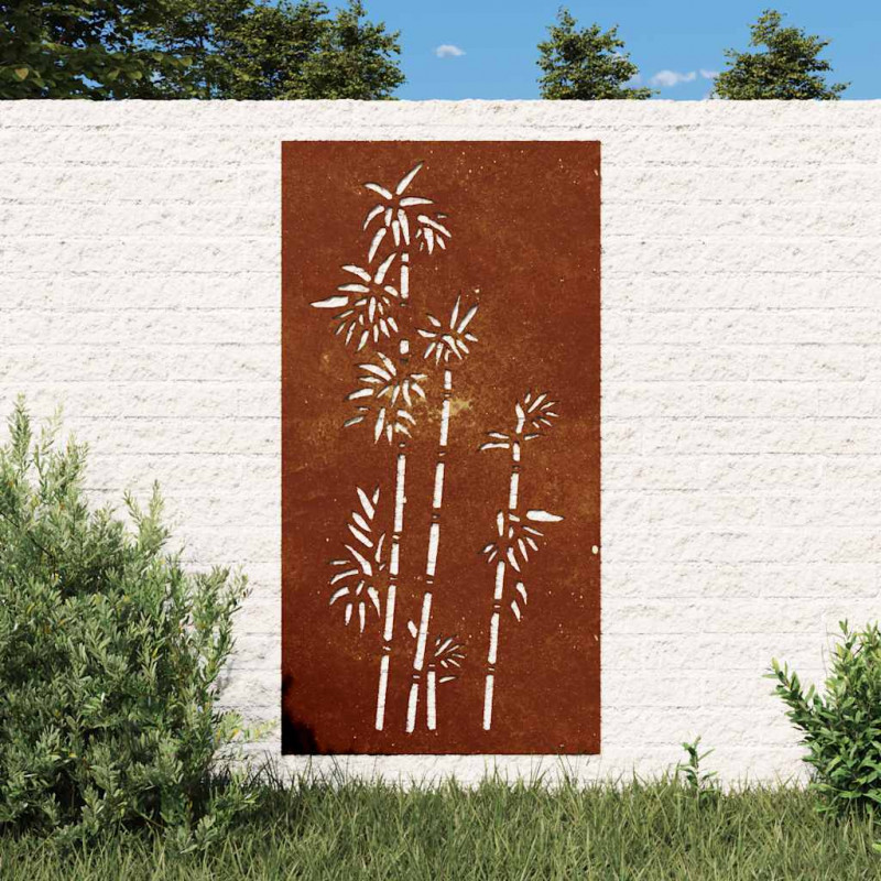 Ogrodowa dekoracja ścienna, 105x55 cm, stal kortenowska, bambus