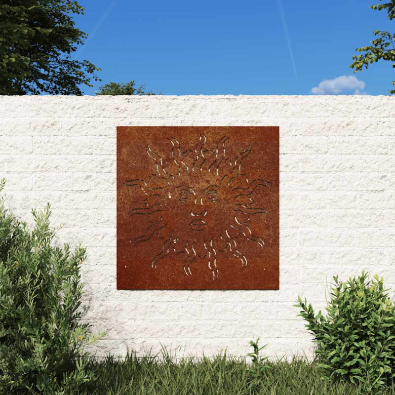 Ogrodowa dekoracja ścienna, 55x55 cm, stal kortenowska, słońce