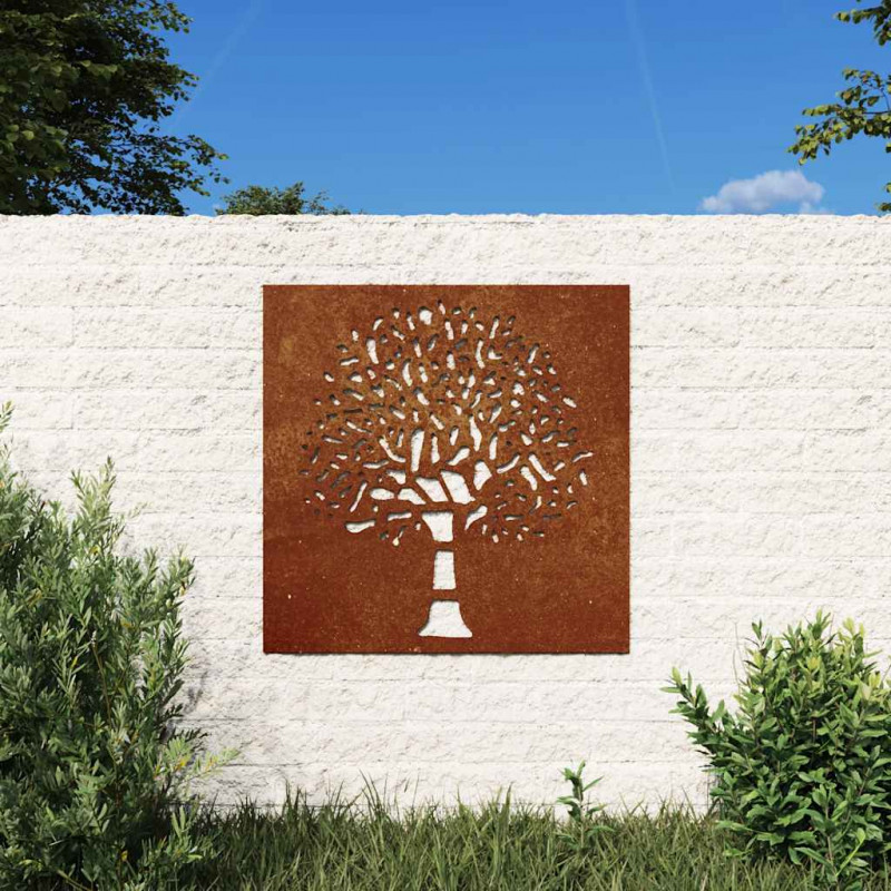 Ogrodowa dekoracja ścienna, 55x55 cm, stal kortenowska, drzewo