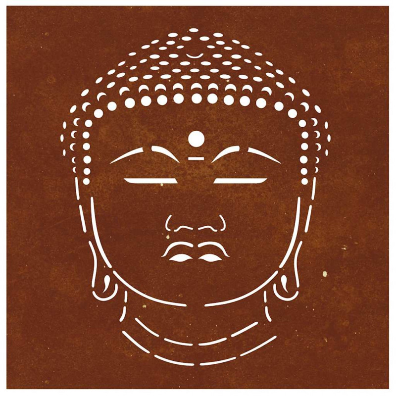 Ogrodowa dekoracja ścienna, 55x55 cm, stal kortenowska, Budda