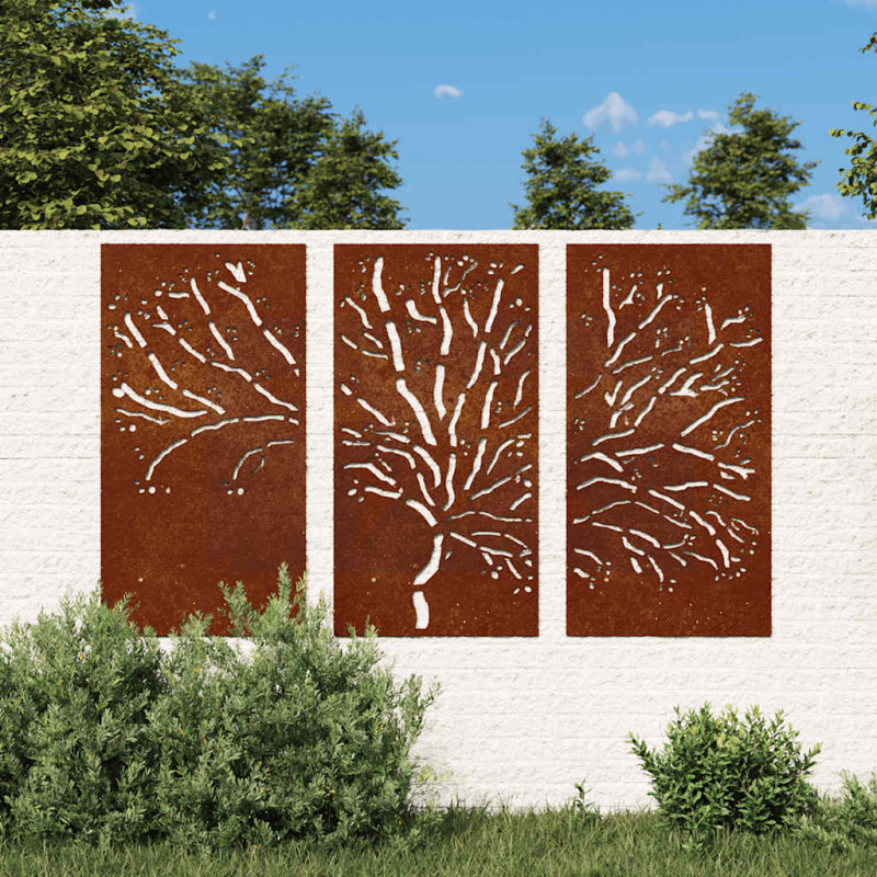 Ogrodowa dekoracja ścienna, 3 cz., 105x55 cm, stal kortenowska