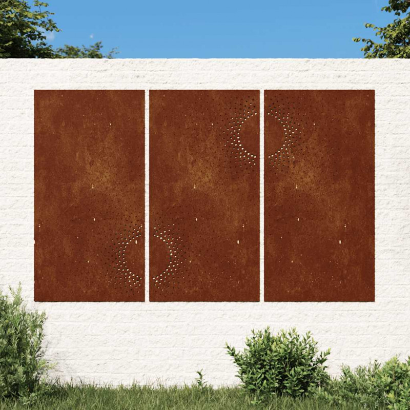 Ogrodowa dekoracja ścienna, 3 cz., 105x55 cm, stal kortenowska