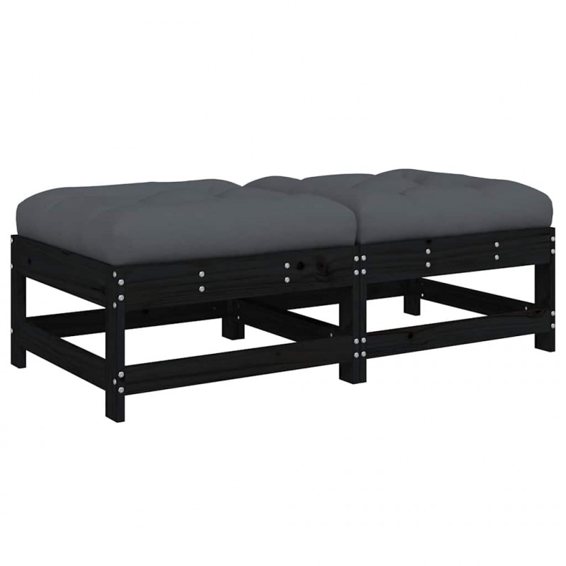 Podnóżki ogrodowe z poduszkami, 2 szt., czarne, drewno sosnowe