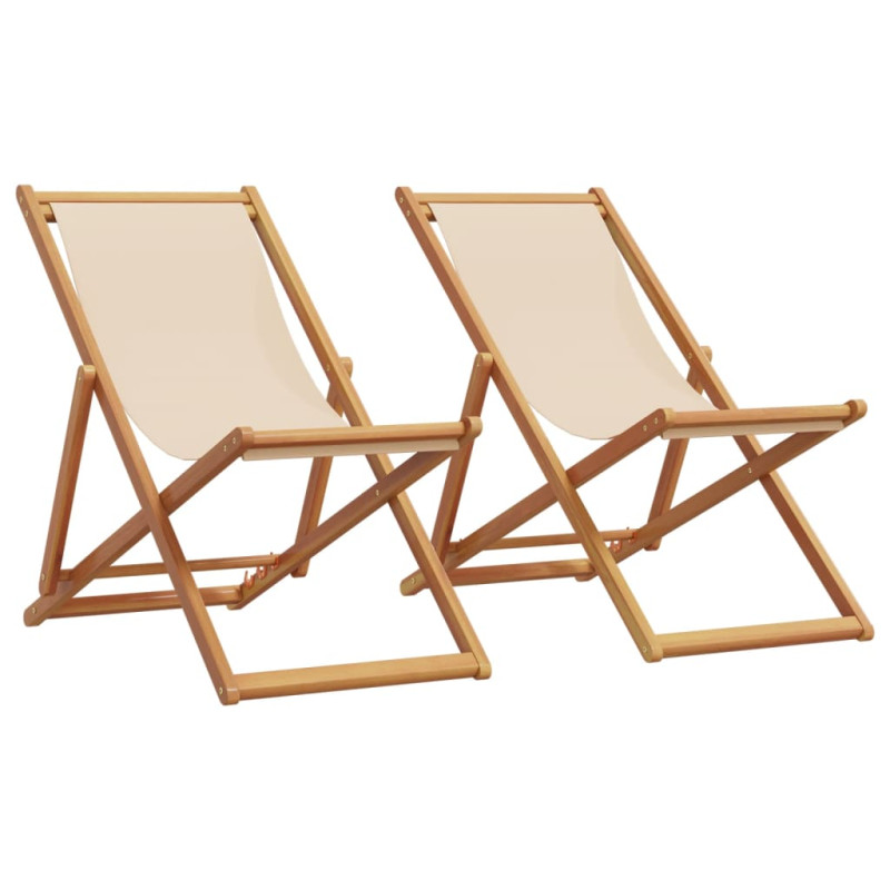 Składane krzesła plażowe, 2 szt., beżowe, tkanina i lite drewno