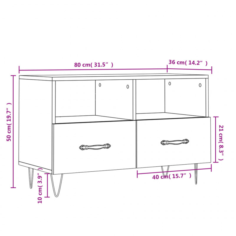 Szafka pod TV, biała, 80x36x50 cm, materiał drewnopochodny