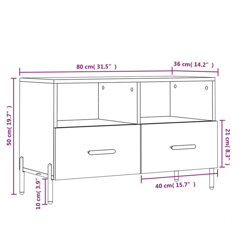Szafka pod TV, biała, 80x36x50 cm, materiał drewnopochodny