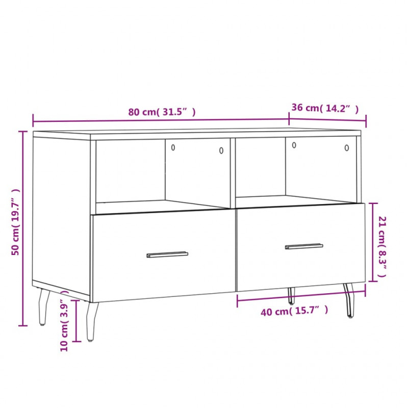 Szafka pod TV, biała, 80x36x50 cm, materiał drewnopochodny