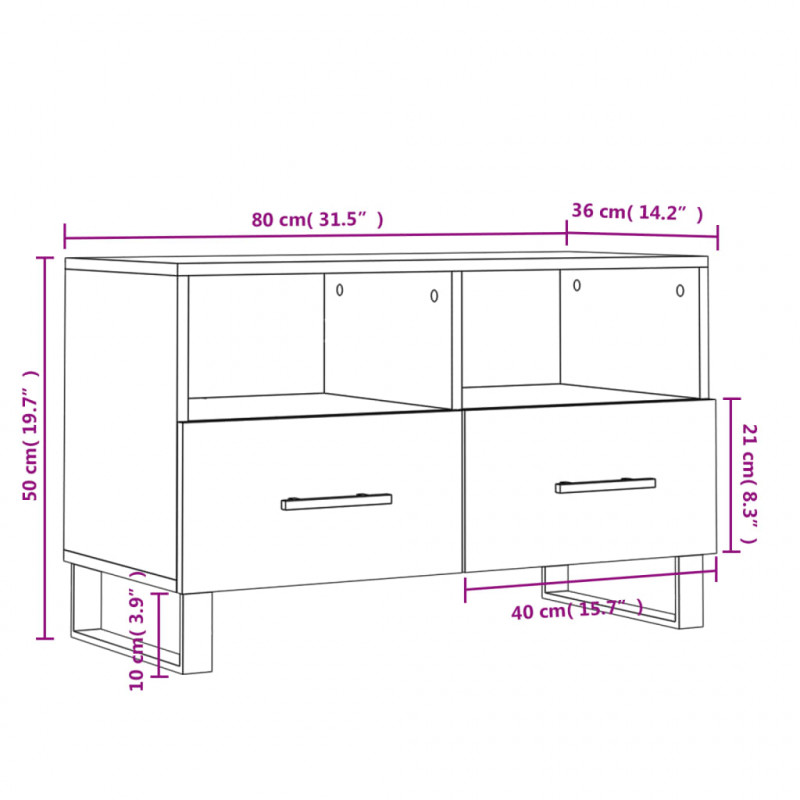 Szafka pod TV, biała, 80x36x50 cm, materiał drewnopochodny