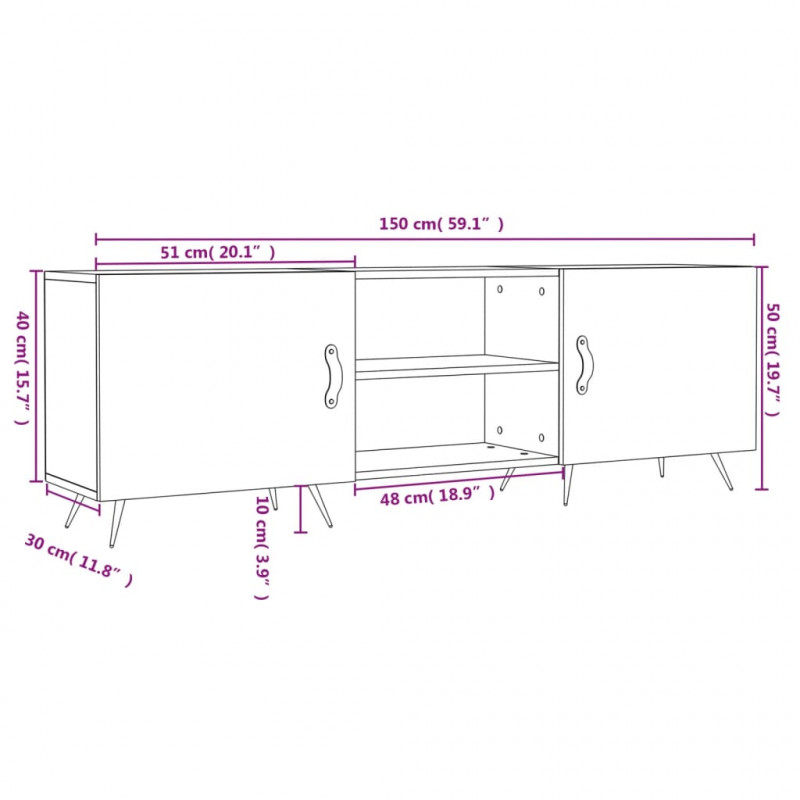Szafka pod TV, biała, 150x30x50 cm, materiał drewnopochodny