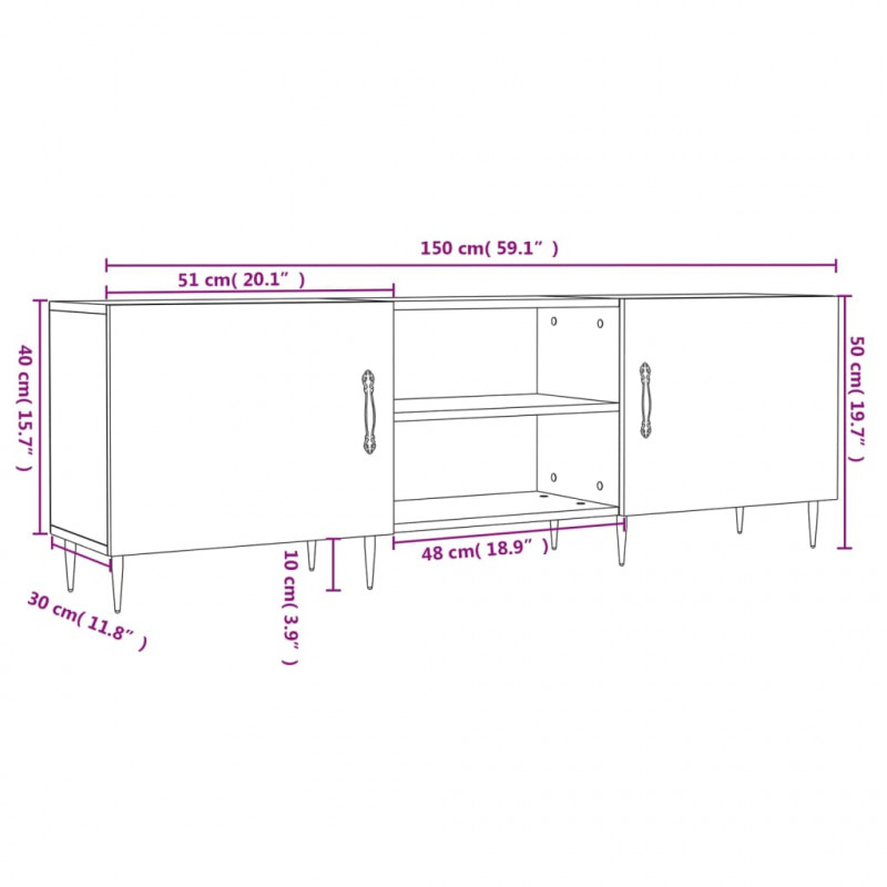 Szafka pod TV, biała, 150x30x50 cm, materiał drewnopochodny