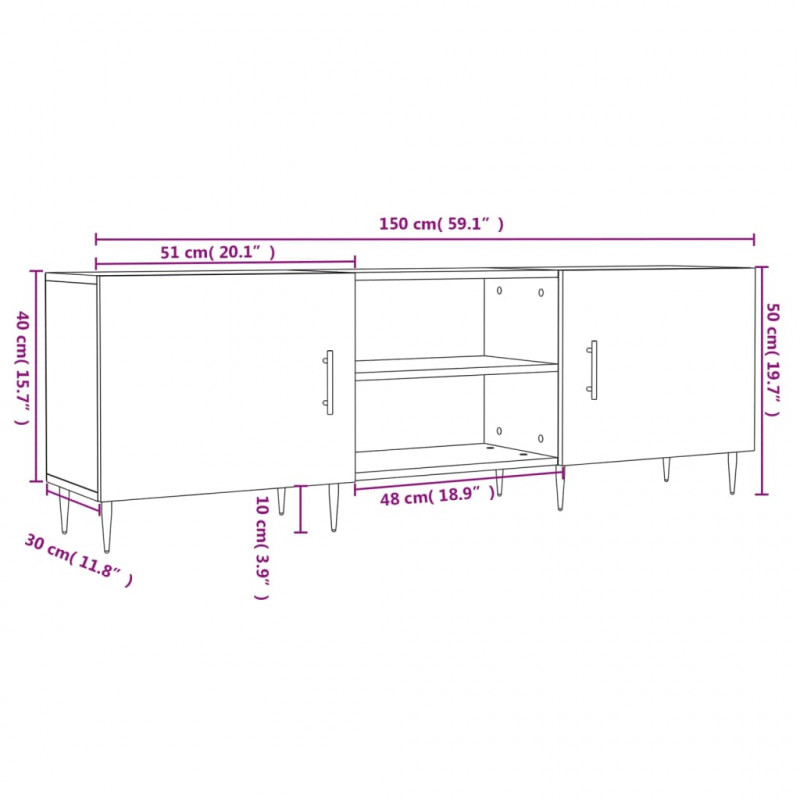 Szafka pod TV, biała, 150x30x50 cm, materiał drewnopochodny