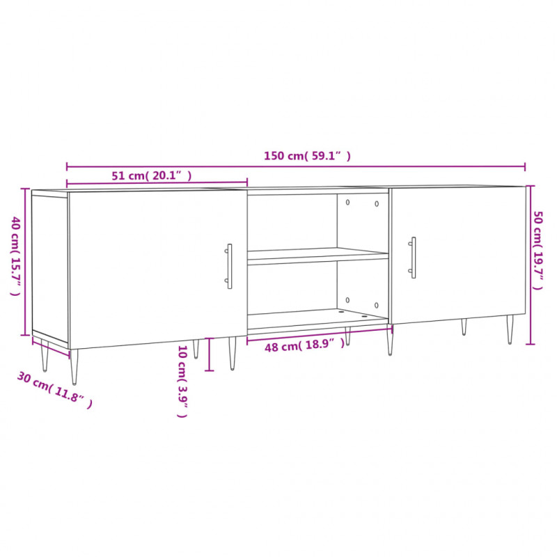 Szafka pod TV, czarna, 150x30x50 cm, materiał drewnopochodny