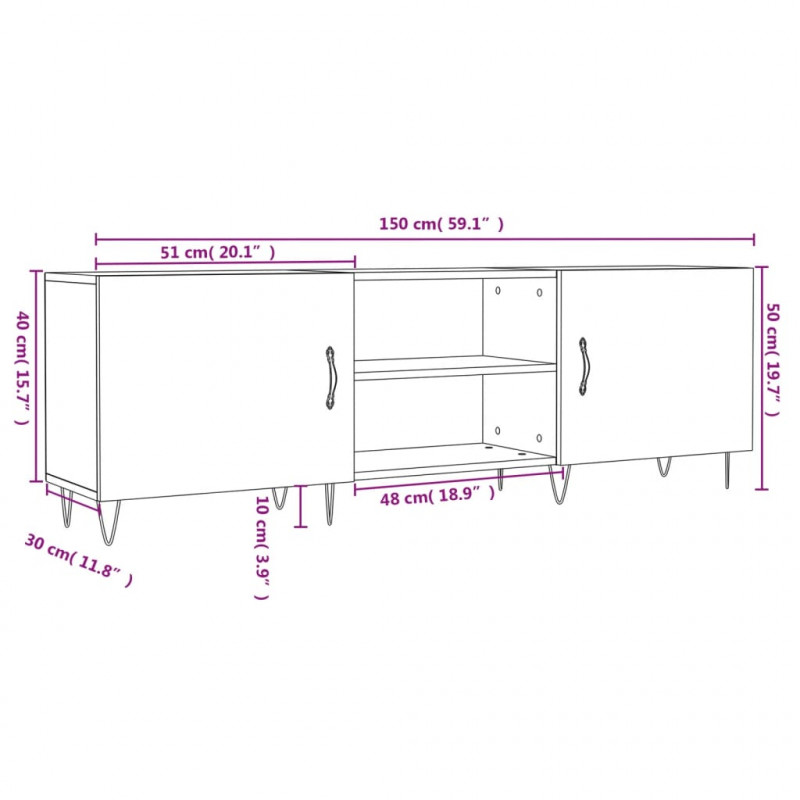 Szafka pod TV, biała, 150x30x50 cm, materiał drewnopochodny