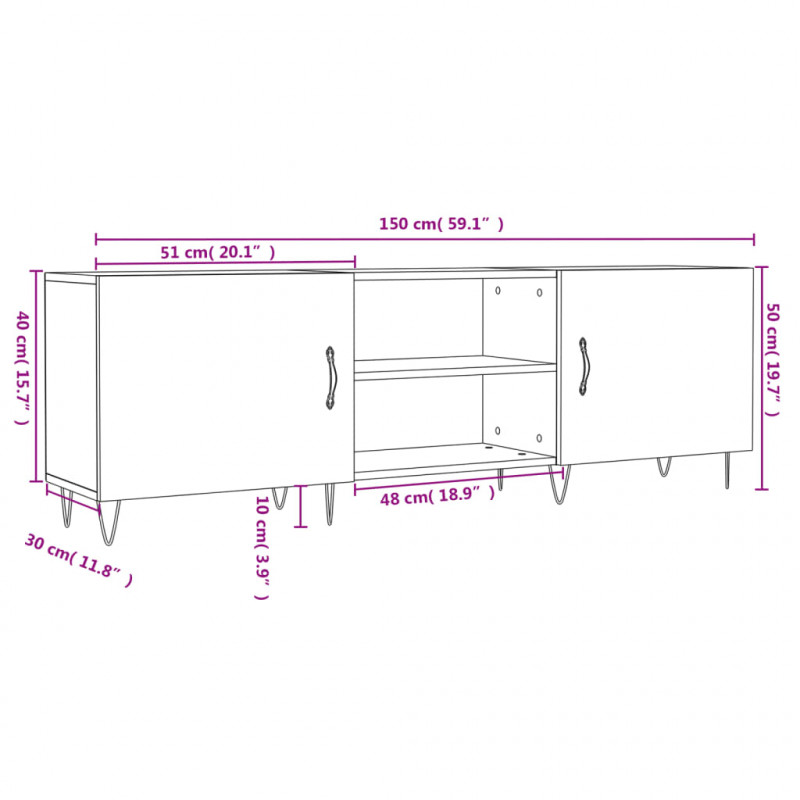 Szafka pod TV, czarna, 150x30x50 cm, materiał drewnopochodny