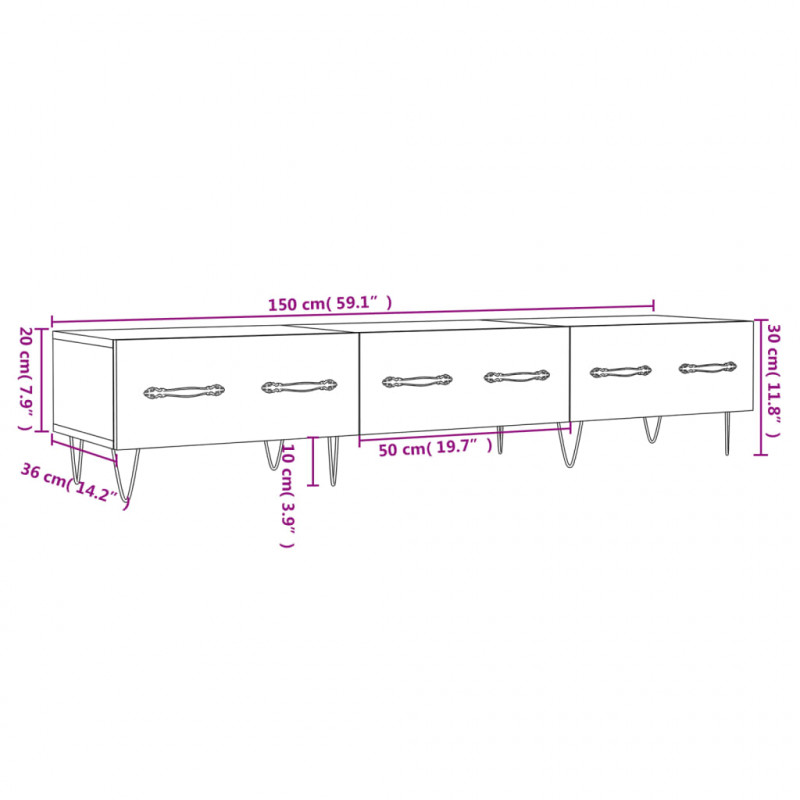 Szafka pod TV, biała, 150x36x30 cm, materiał drewnopochodny