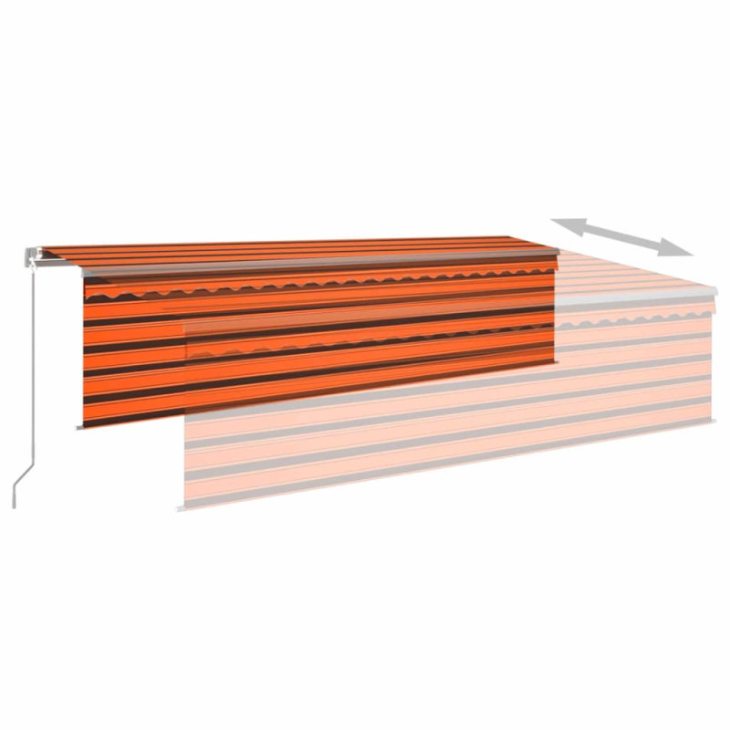 Ręcznie zwijana markiza z zasłoną i LED, 5x3 m, pomarańcz-brąz
