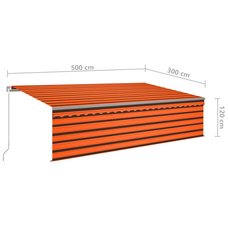 Ręcznie zwijana markiza z zasłoną i LED, 5x3 m, pomarańcz-brąz