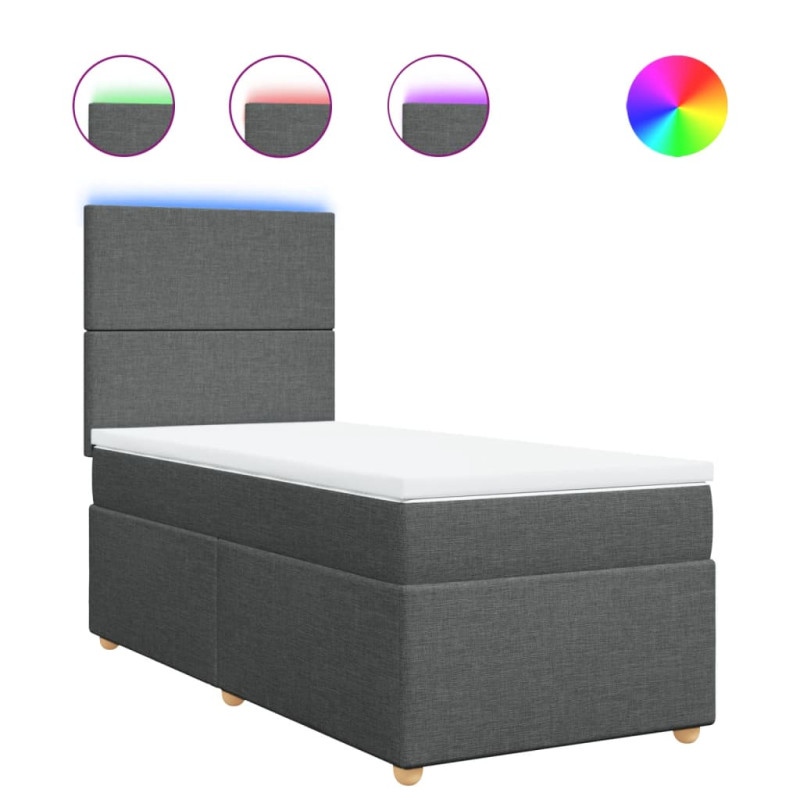 Łóżko kontynentalne z materacem, ciemnoszara tkanina 100x200 cm