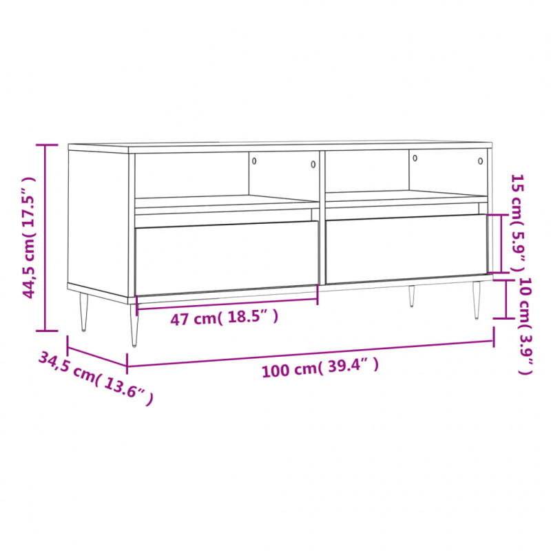Szafka pod TV, szarość betonu, 100x34,5x44,5 cm