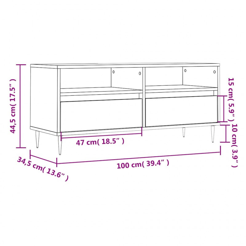 Szafka pod TV, przydymiony dąb, 100x34,5x44,5 cm