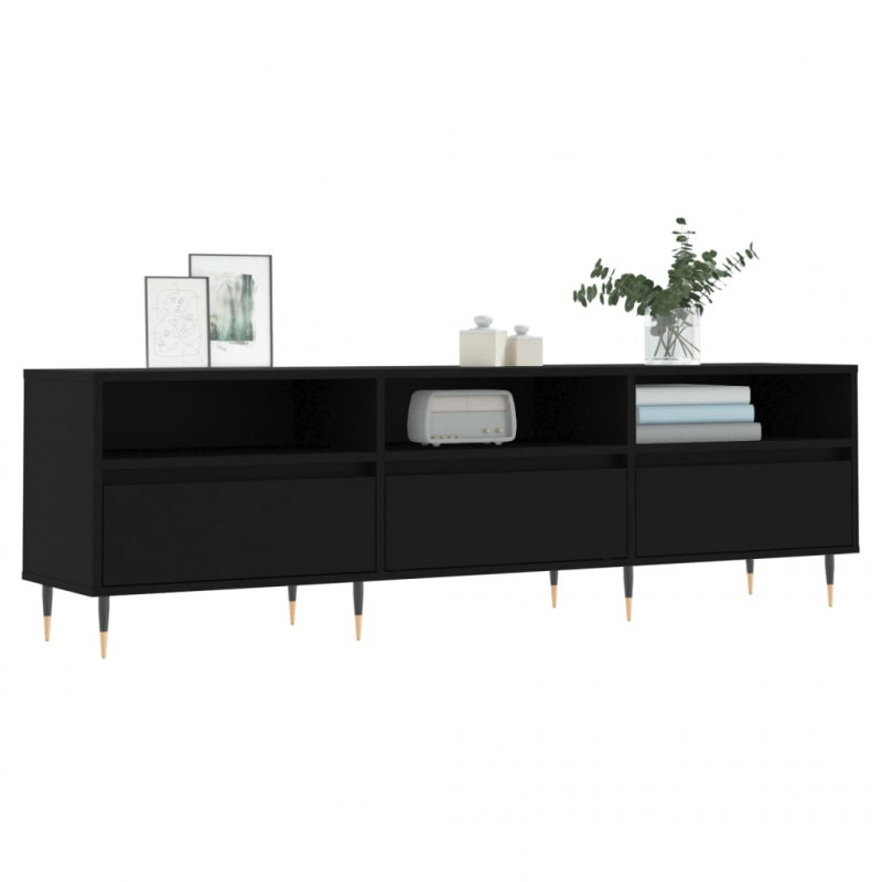 Szafka pod TV, czarna, 150x30x44,5 cm, materiał drewnopochodny
