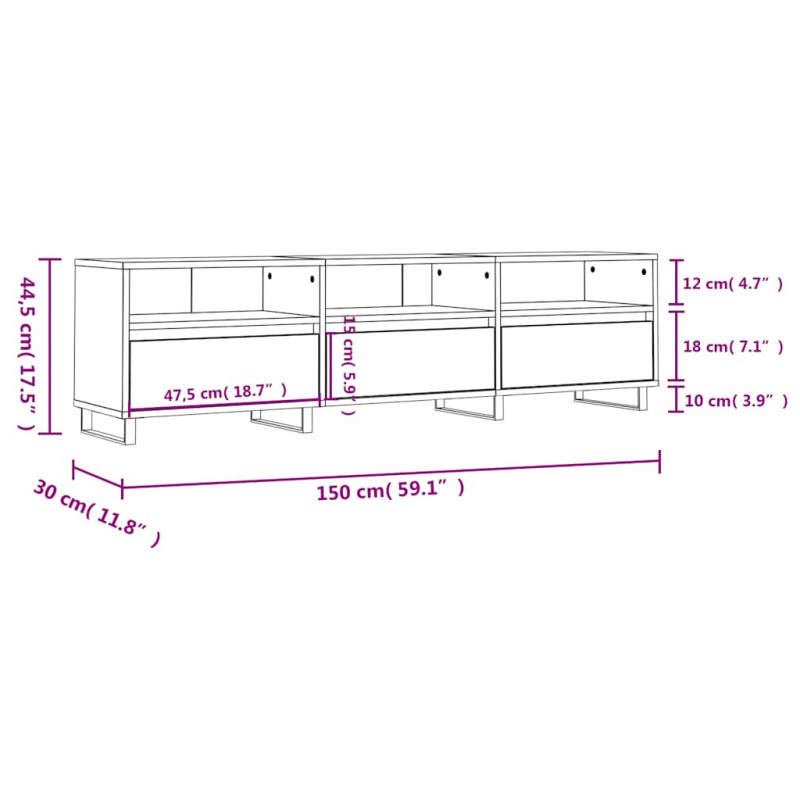 Szafka pod TV, dąb sonoma, 150x30x44,5 cm